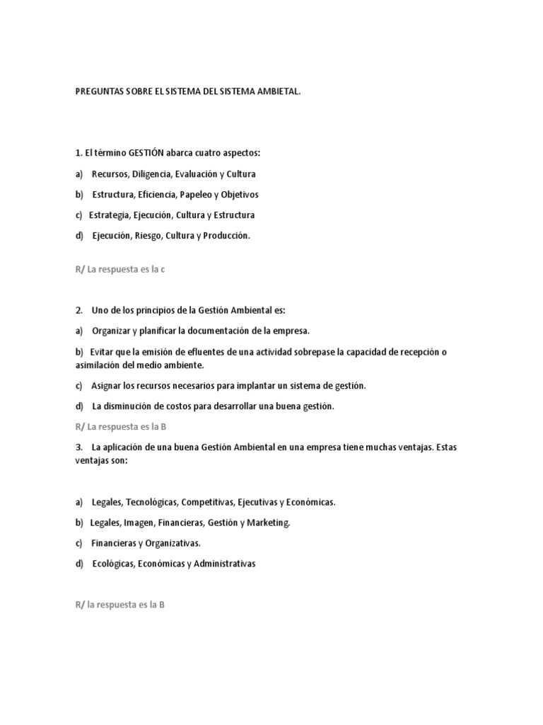 30 Preguntas sobre Gestión Ambiental | PDF | Cuestiones ambientales ...