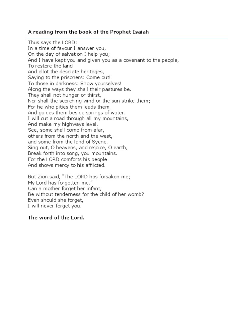 A Reading From The Book of The Prophet Isaiah | PDF | Clergy | Christianity
