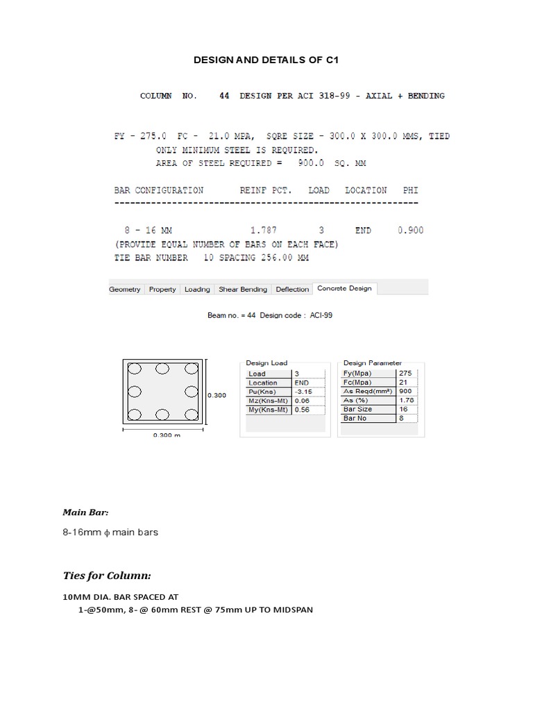 Design and Details of Column C1 and C2 | PDF
