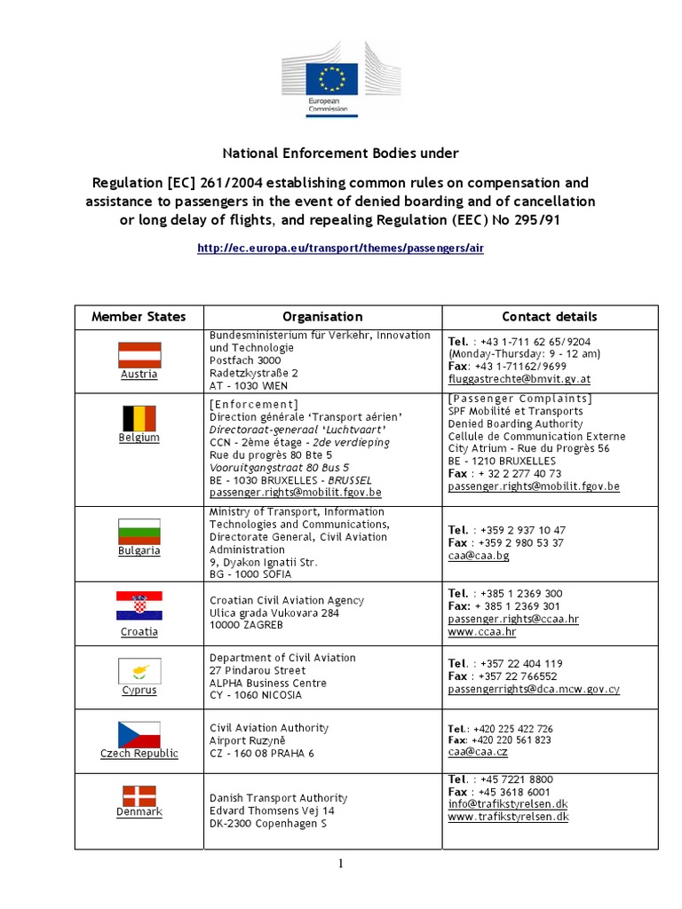 National Enforcement Bodies for EC 261/2004 | PDF | Aviation Safety ...