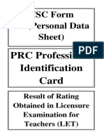 CSC Form 212 (Personal Data Sheet) : PRC Professional Identification
