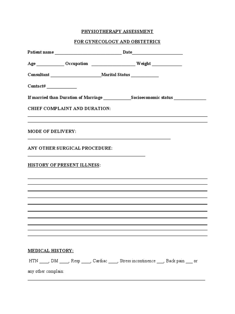 Gyne Assessment Form PDF Urinary Incontinence Childbirth