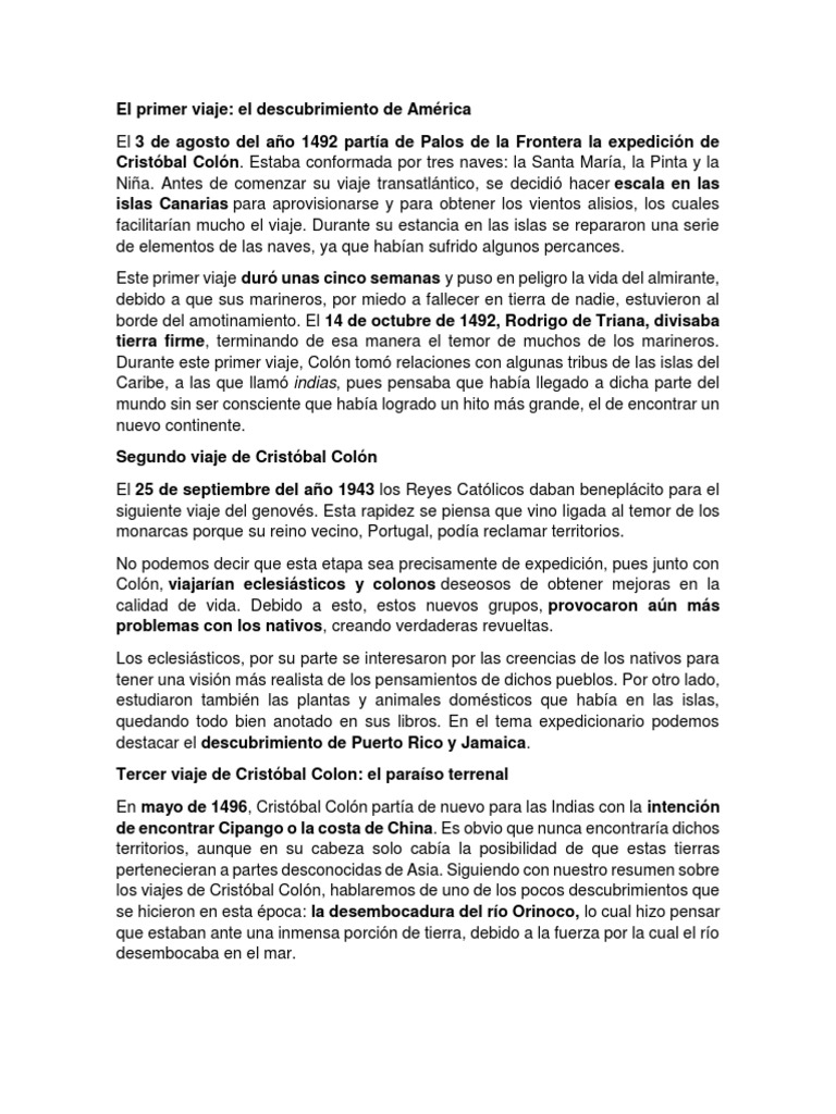 El Primer Viaje | PDF | Cristobal colon | Exploración de América del Norte