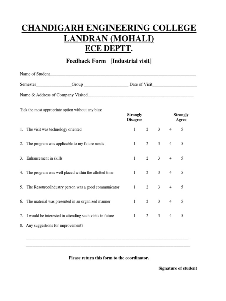 Industrial Visit Feedback Form PDF