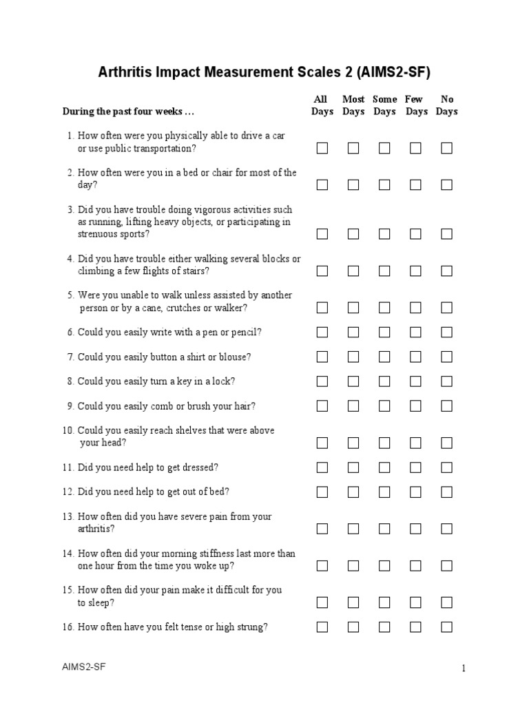 Arthritis Impact Measurement Scales 2 (AIMS2-SF) | PDF