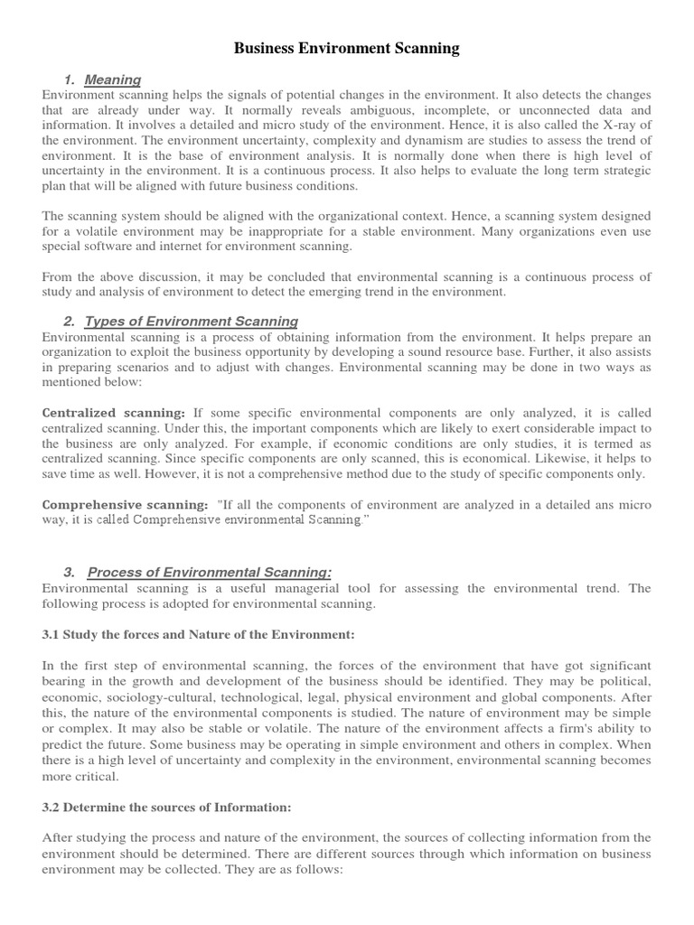 Business Environment Scanning Overview | PDF | Strategic Management ...
