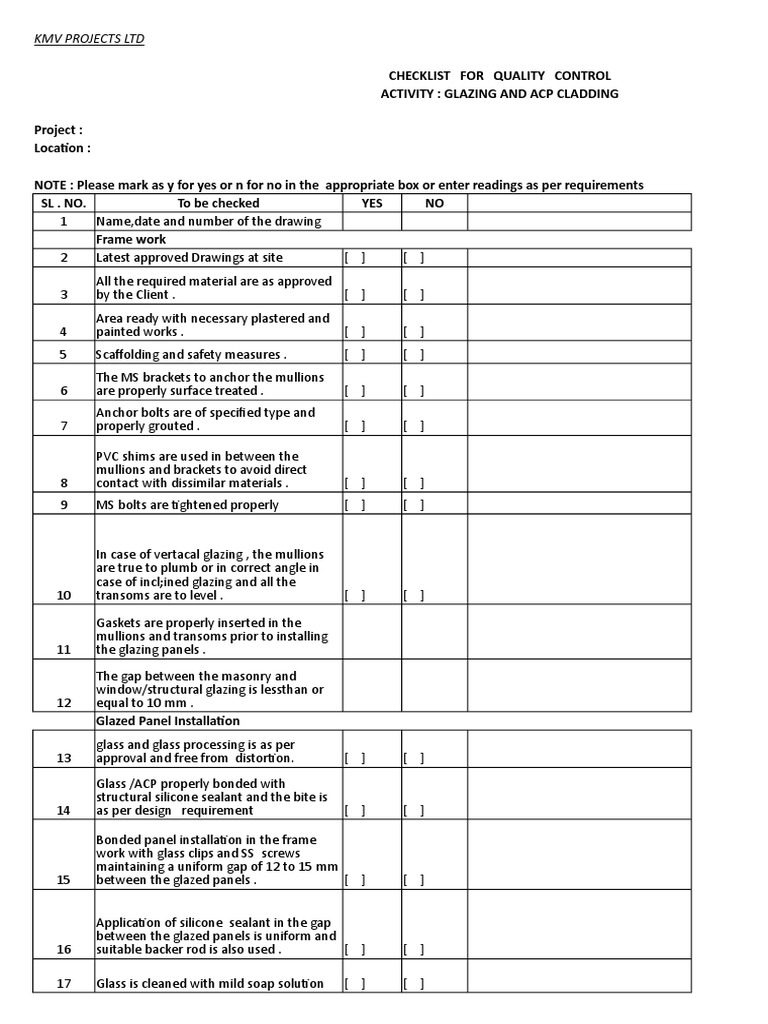 27.Checklist for Glazing & ACP Cladding Economic Sectors Materials