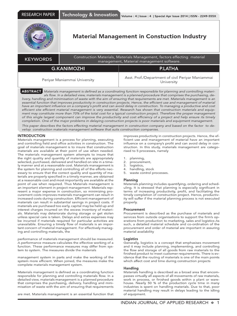 Effective Material Management in Construction | PDF | Procurement ...