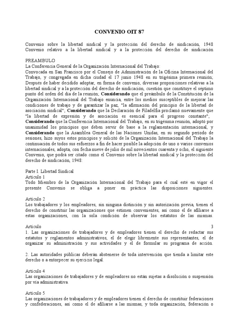 CONVENIO OIT 87 y 98 Organización