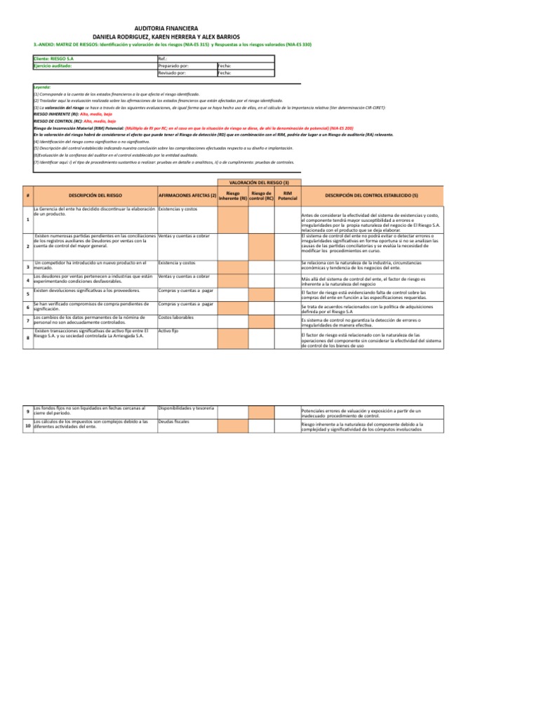 Matriz de Riesgos en Auditoría Financiera | PDF | Auditoría | Planificación