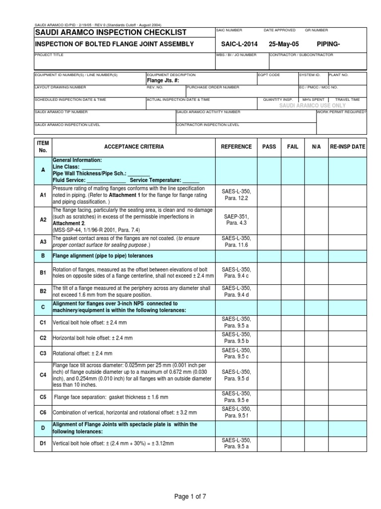 Flange Inspection Checklist Standards | PDF