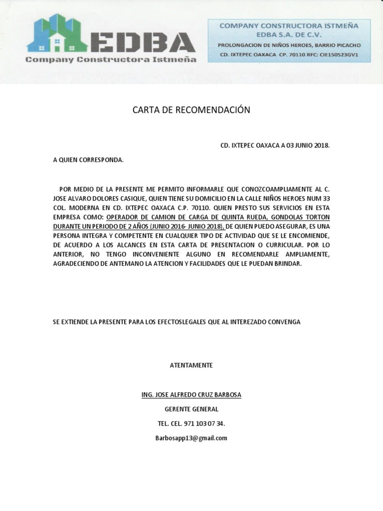 Carta De Recomendación Business