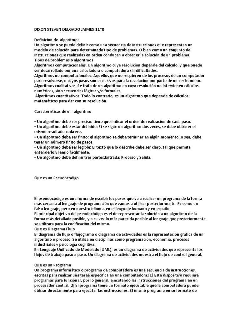 Definición y Tipos de Algoritmos | PDF | Algoritmos | Programa de ...