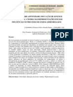 Reflexões Sobre Afetividade, Educação de Jovens E Adultos - Eja E A Teoria Das Representações Sociais: Influências No Processo de Ensino-Aprendizagem