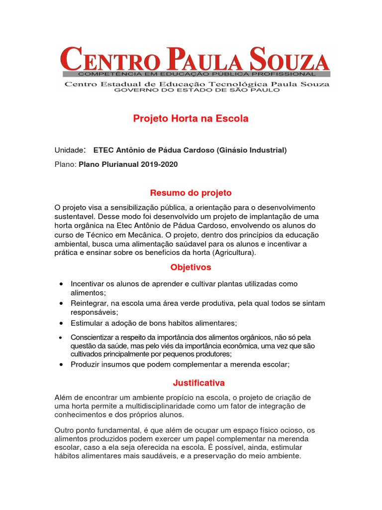 Projeto de Horta Orgânica Escolar | PDF | Desperdício | Agricultura