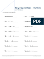 Add/Subtract/Multiply W/o Parenthesis - 4 Numbers: Grade 3 Order of Operations Worksheet