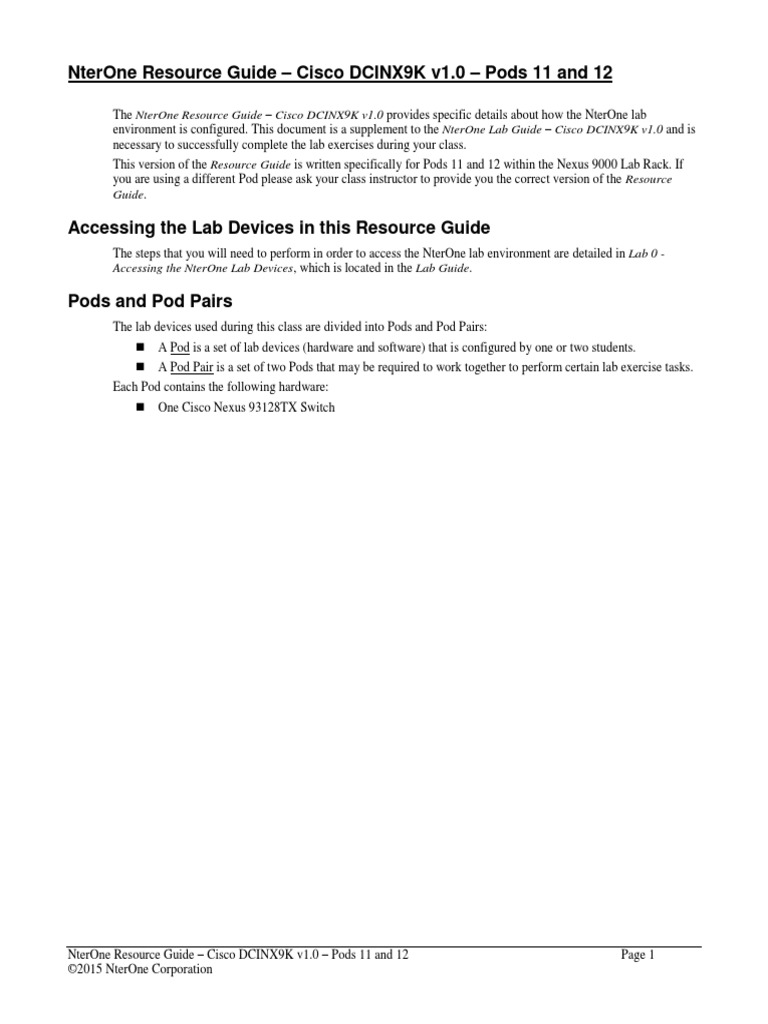 Nterone Resource Guide - Cisco Dcinx9K V1.0 - Pods 11 and 12 | PDF ...