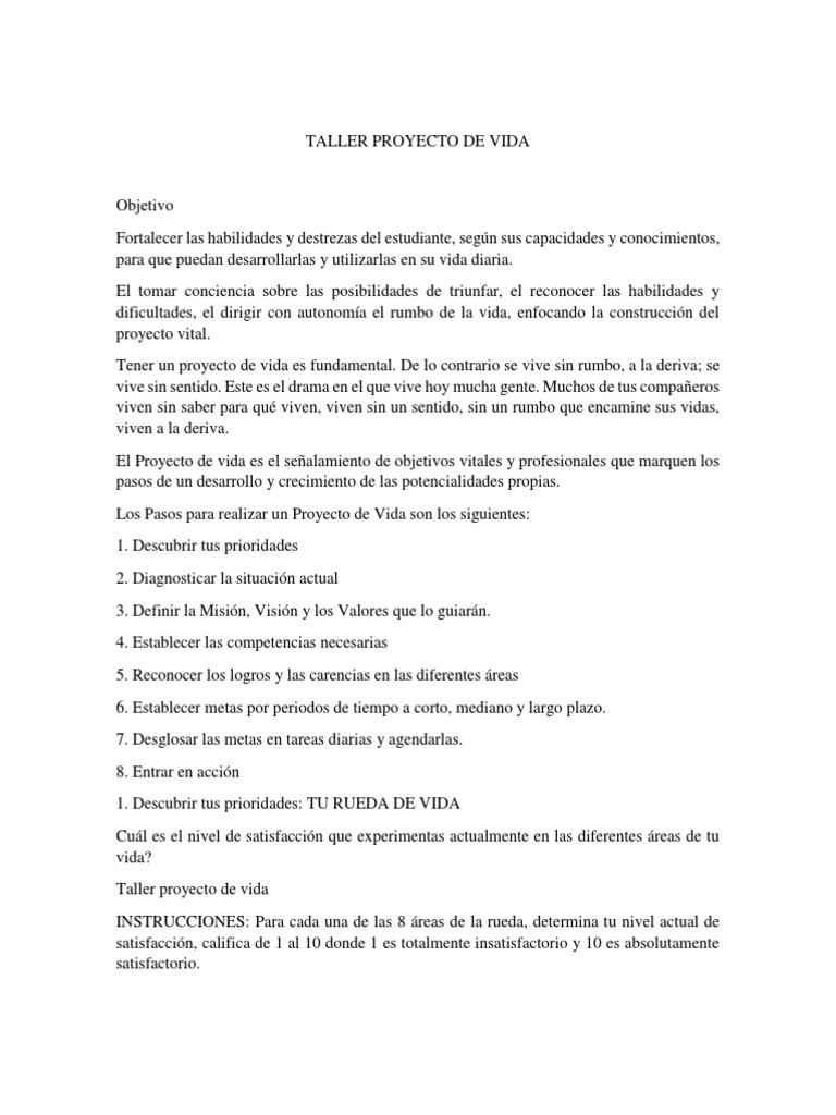 Taller Proyecto de Vida | PDF | Conceptos psicologicos | Cognición