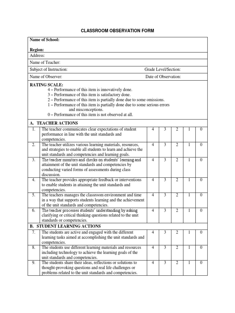 Classroom Observation Form 2019 Docx Evidence Based Medicine Teachers