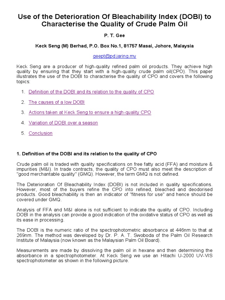 Evaluating CPO Quality via DOBI Index | PDF | Oil Refinery | Palm Oil