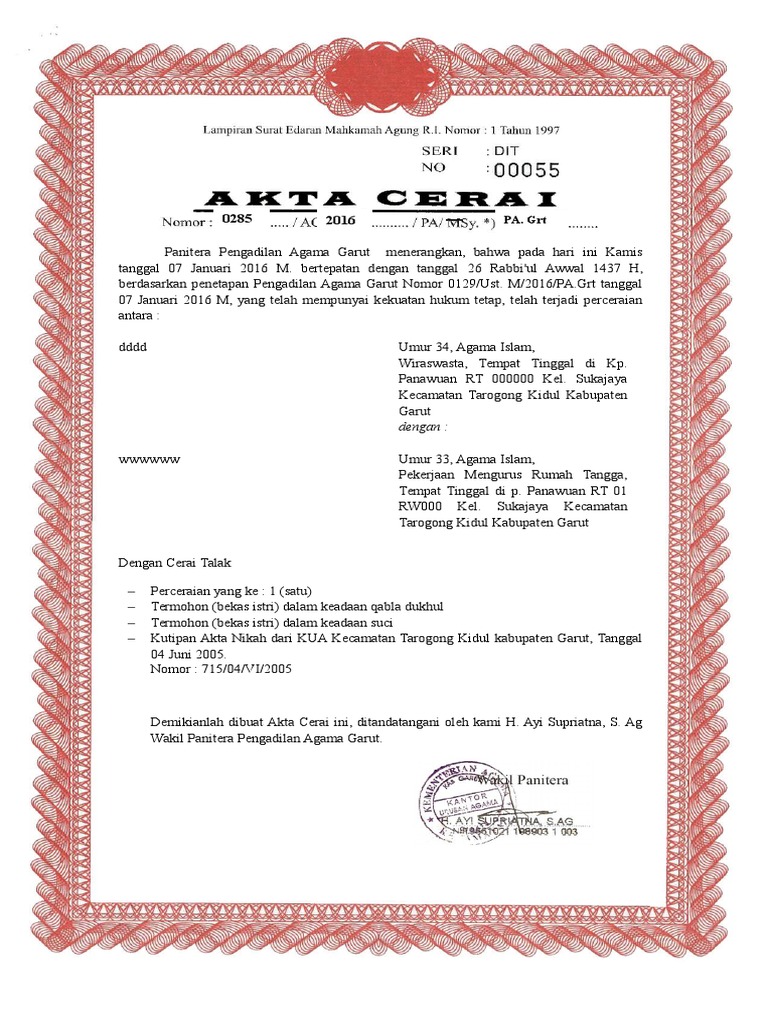 Contoh Surat Cerai Kosong Nusagates