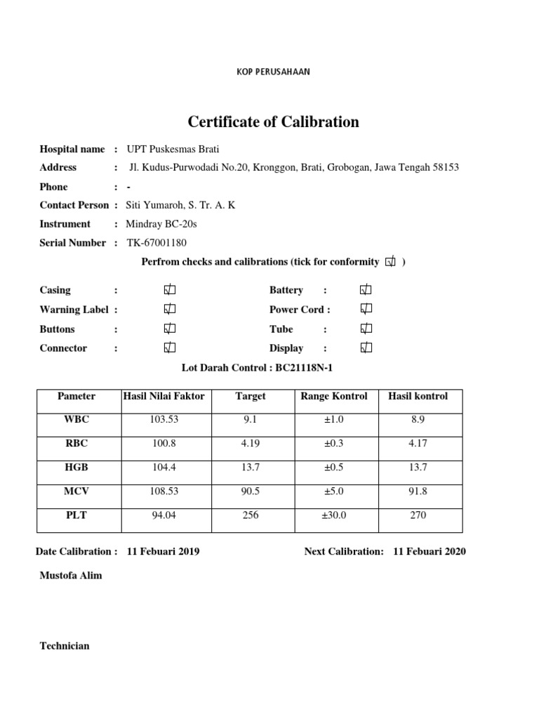 Certificate of Calibration PDF Certificate of Calibration PDF