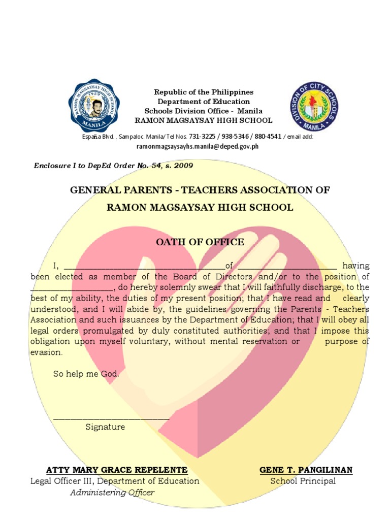 Sample Oath of Office - GPTA | PDF