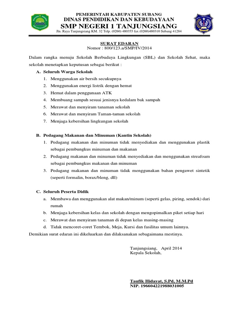 Surat Edaran Kepala Sekolah