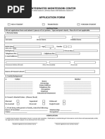 Integrated Montessori Center Application Form