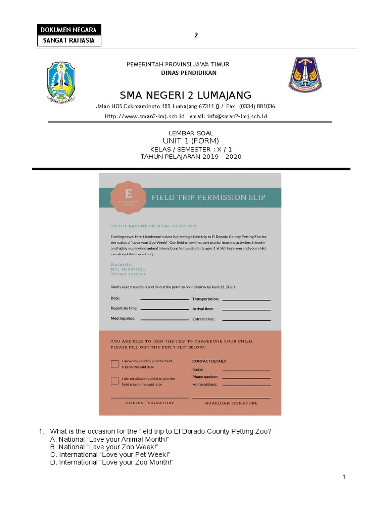 Soal Kelas X Unit 1 Form