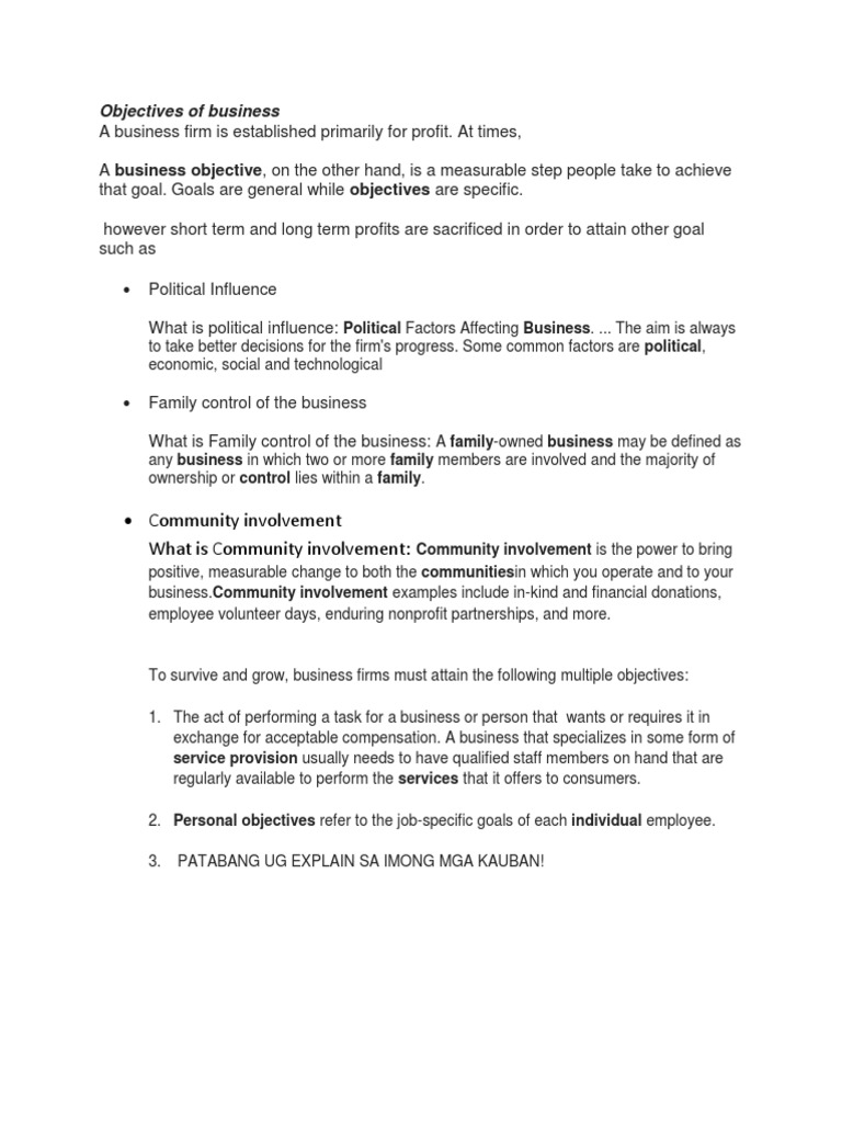 Objectives of Business Community Involvement What Is Community
