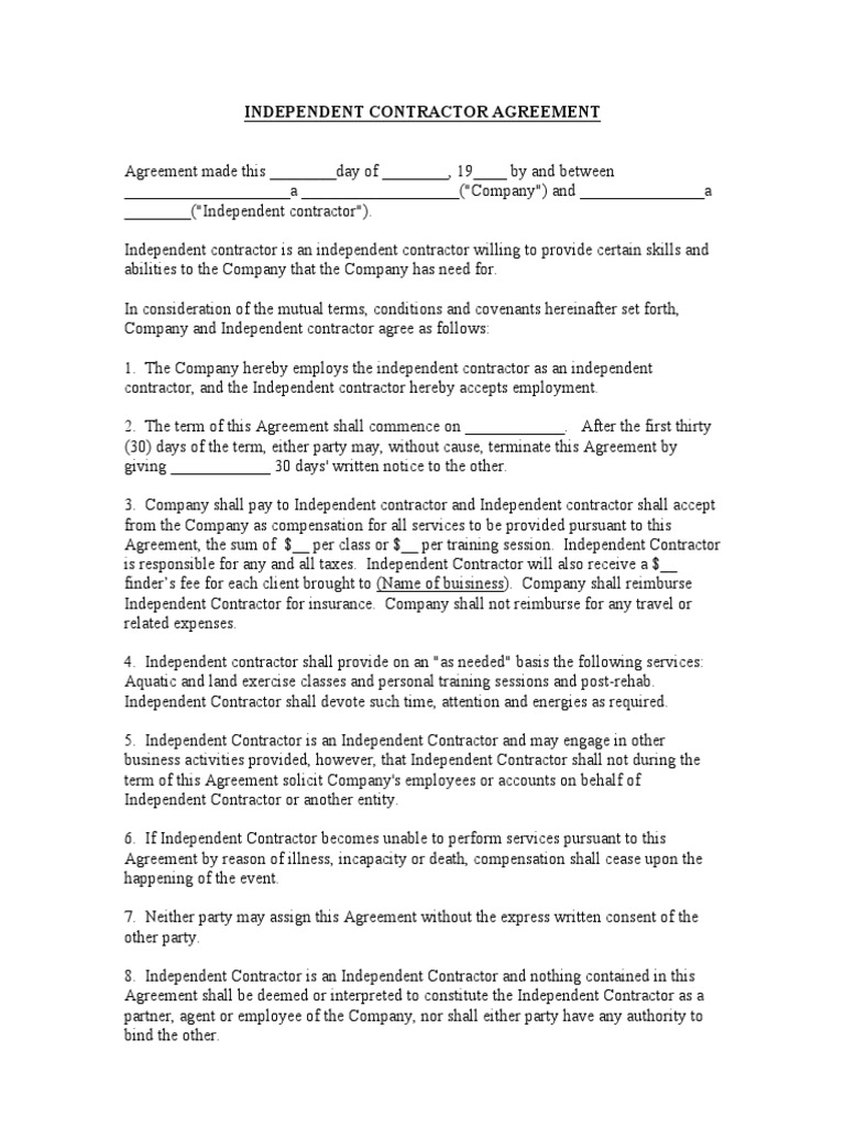 Independent Contractor Agreement PDF | PDF | Independent Contractor ...