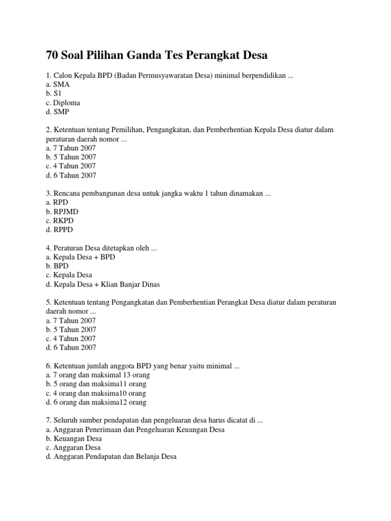 Contoh Soal Tes Pembangunan Infrastruktur Desa