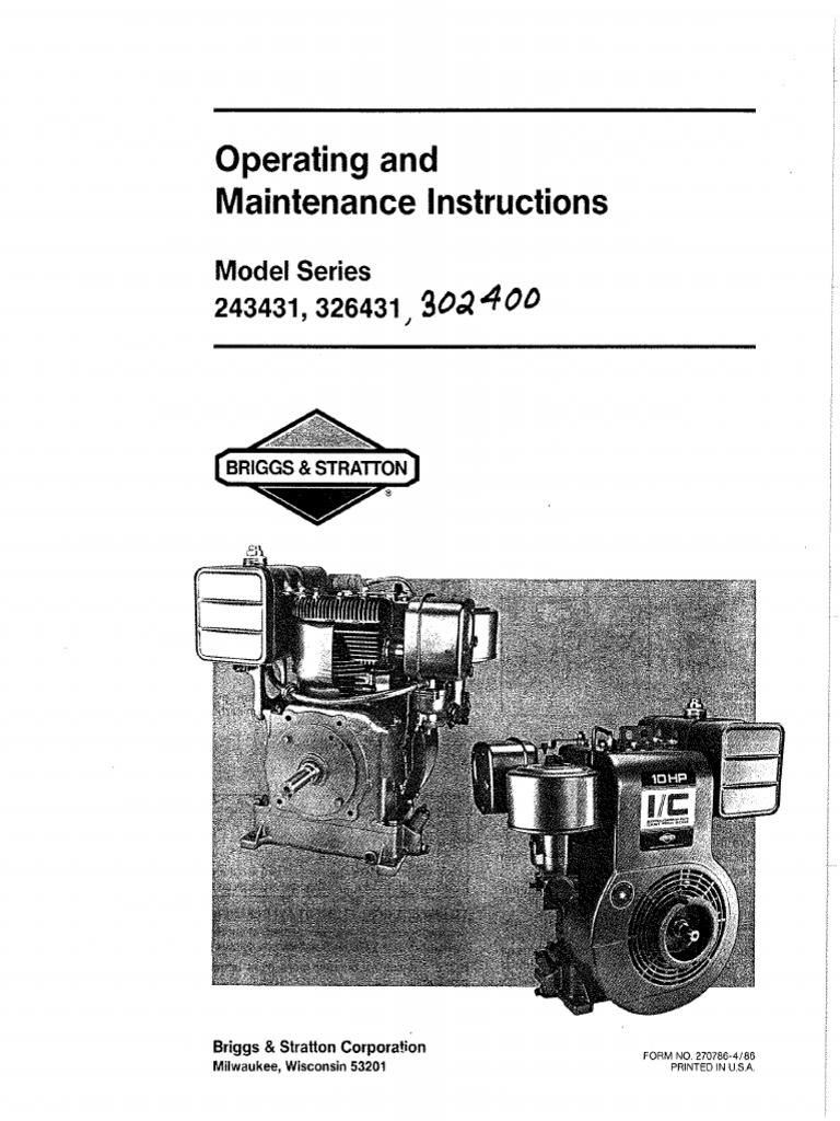 Operating and Maintenance Instructions For Briggs and Stratton Models ...