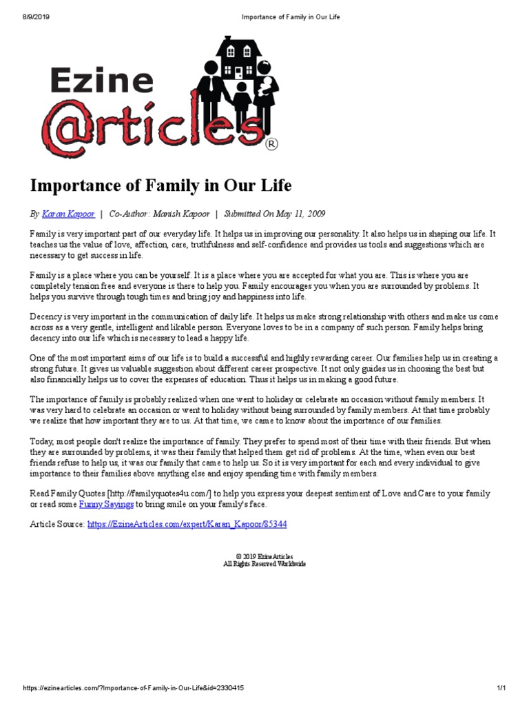 Importance of Family in Our Life | PDF | Psychological Concepts ...