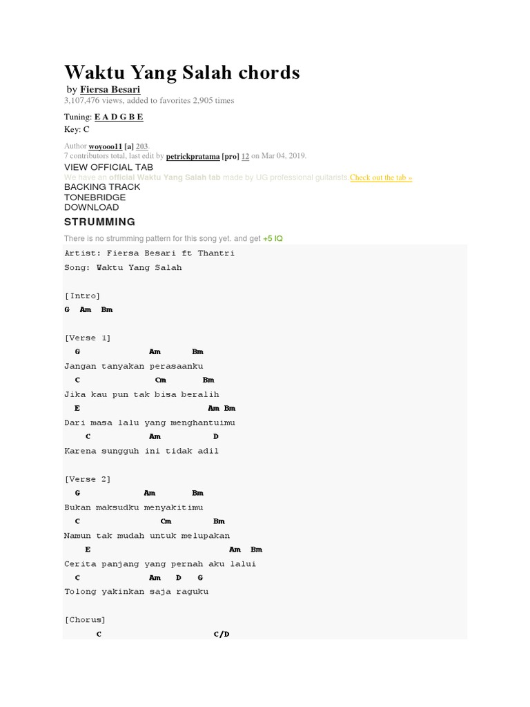 Waktu Yang Salah Chords Pdf