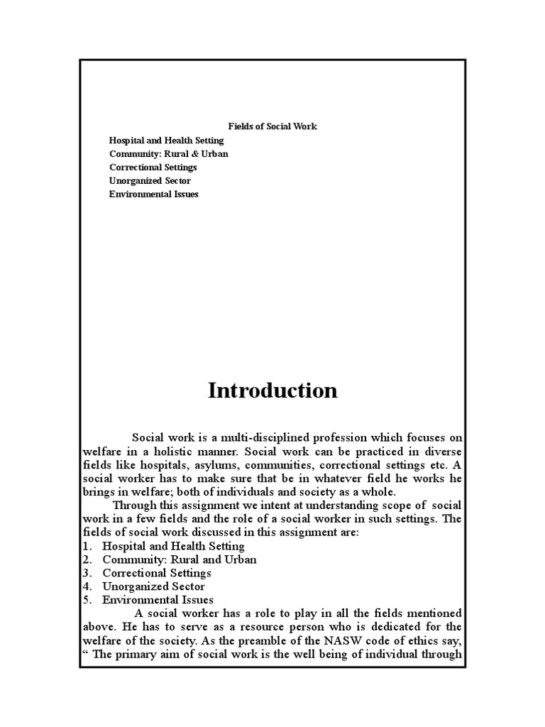 Fields of Social Work Practice Overview | PDF | Mental Health | Social Work