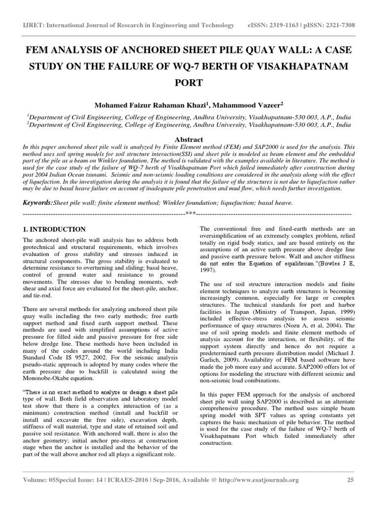 Fem Analysis of Anchored Sheet Pile Quay Wall: A Case Study On The ...