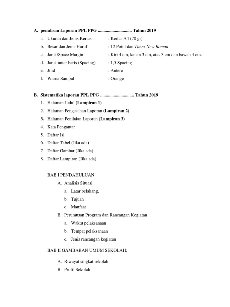Format Laporan Ppl Ppg Daljab 2019 Kirim