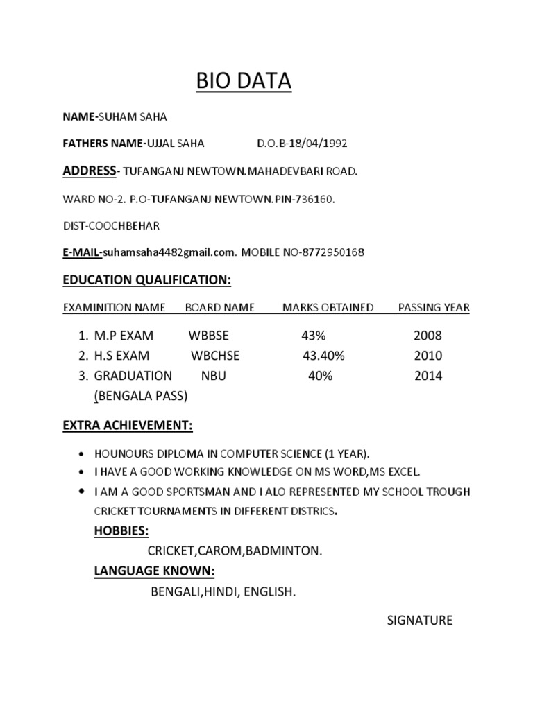 Bio Data 2 | PDF | Sports & Recreation