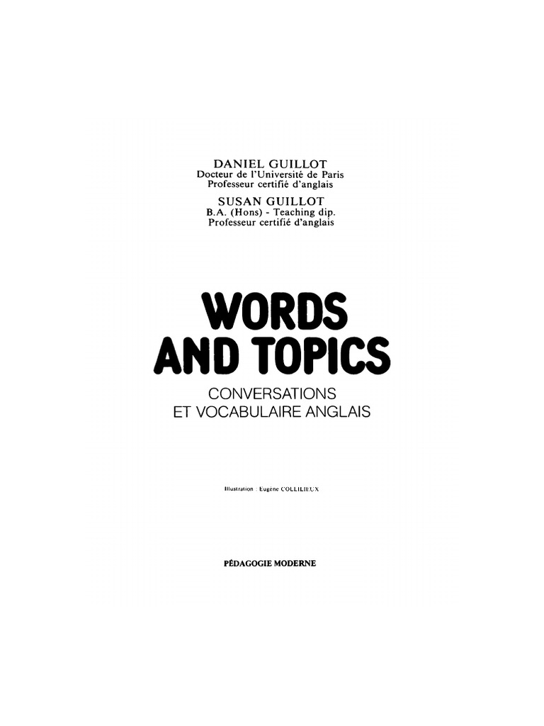 Words and Topics PDF Lexique Langue anglaise photo pic