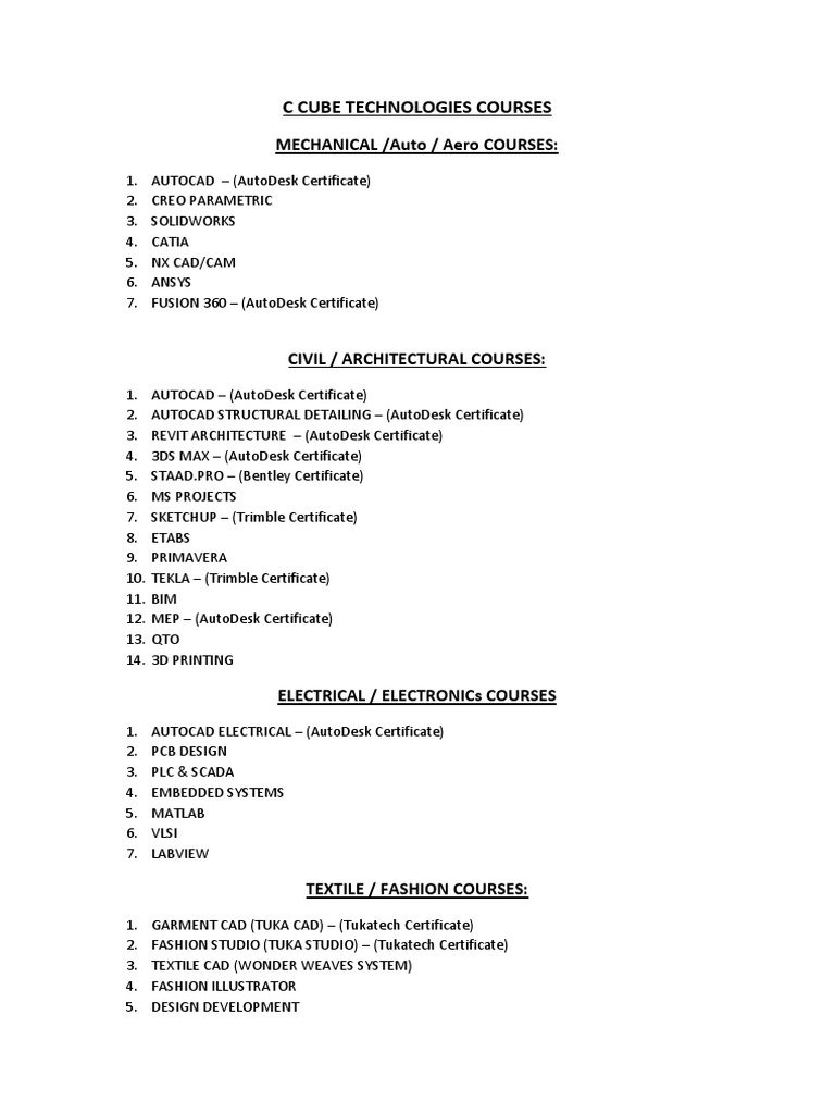 C Cube Technologies Course Offerings | PDF