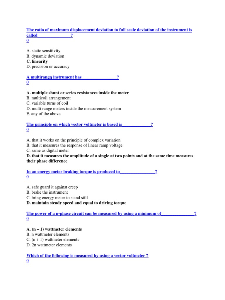 Instrument Mcqs PDF Inductor Voltage