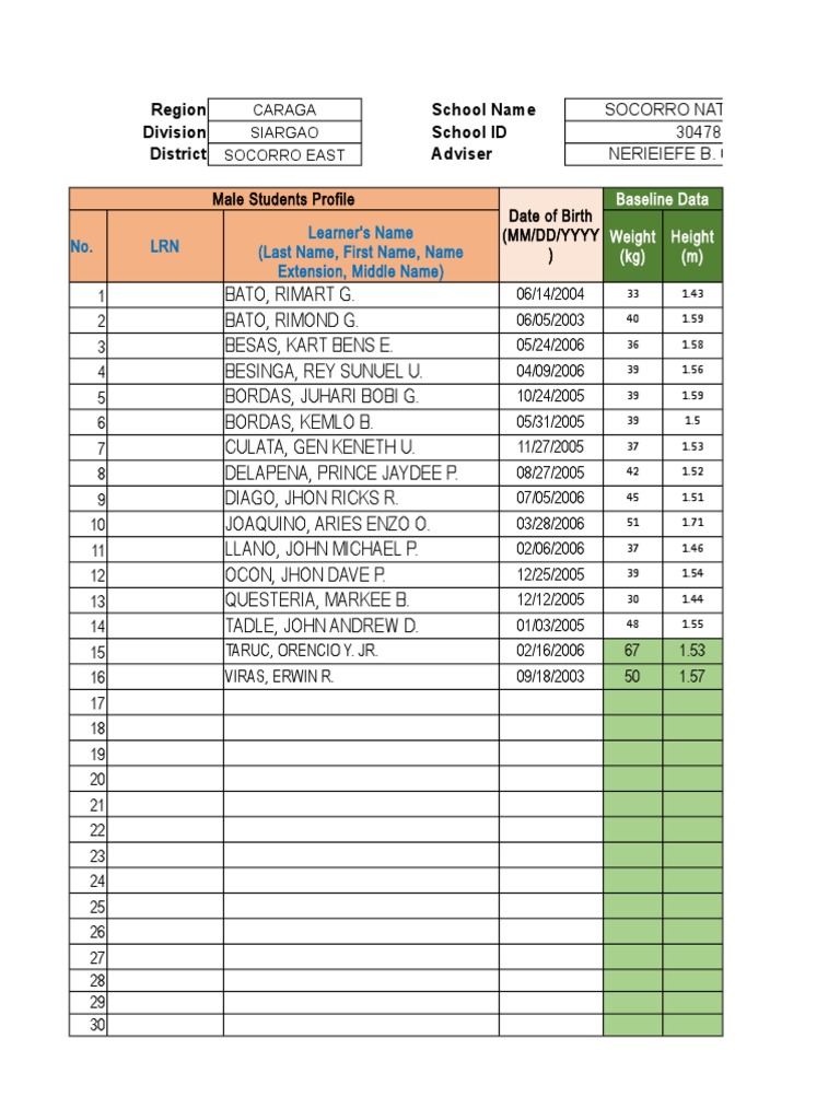 Socorro National HS Student Health Data | PDF | Body Mass Index ...