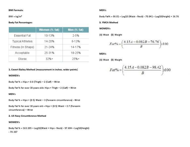 BMI and Body Fat Calculation Methods | PDF