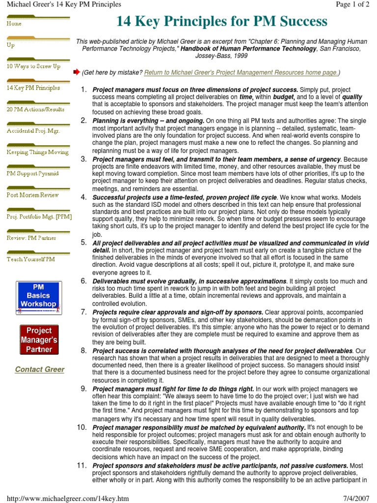 14 Key Principles For PM | PDF | Project Management | Business