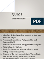 Quiz 1: Saint Anthony