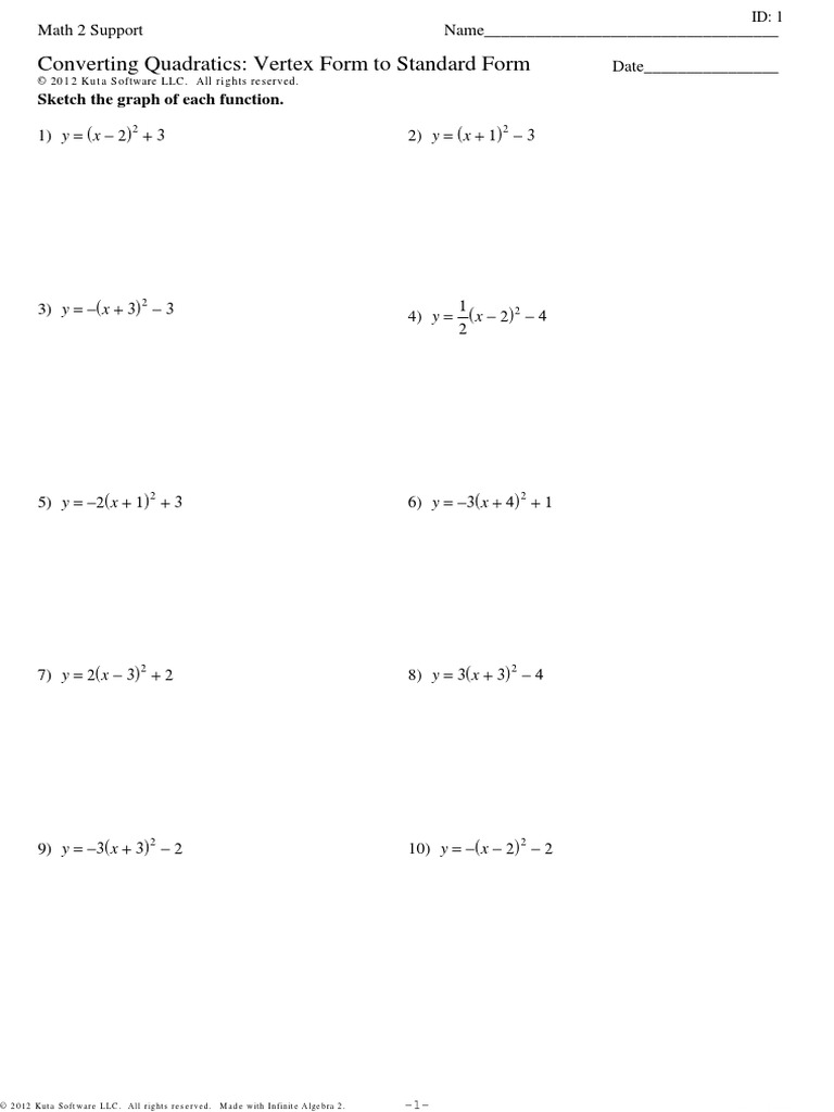 Converting Quadratics Vertex Form To Standard Form Quadratic Equation Equations