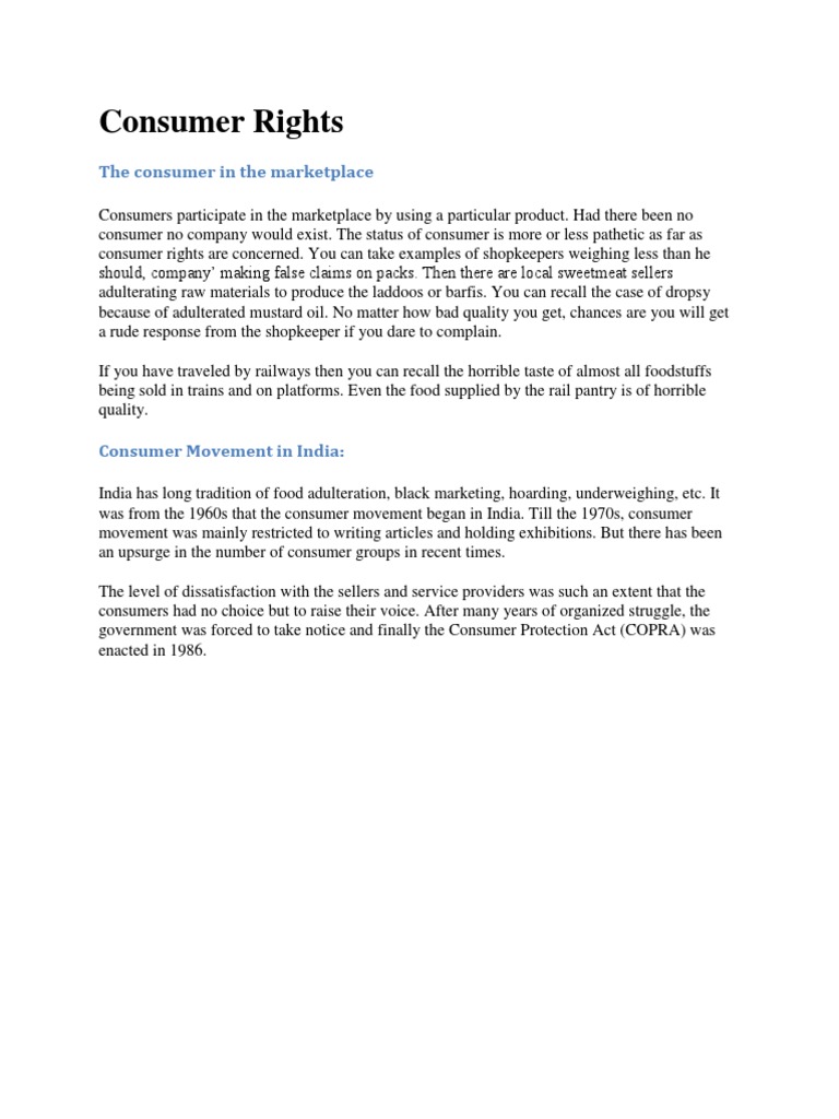 Consumer Rights and Responsibilities Overview | PDF | Consumer ...