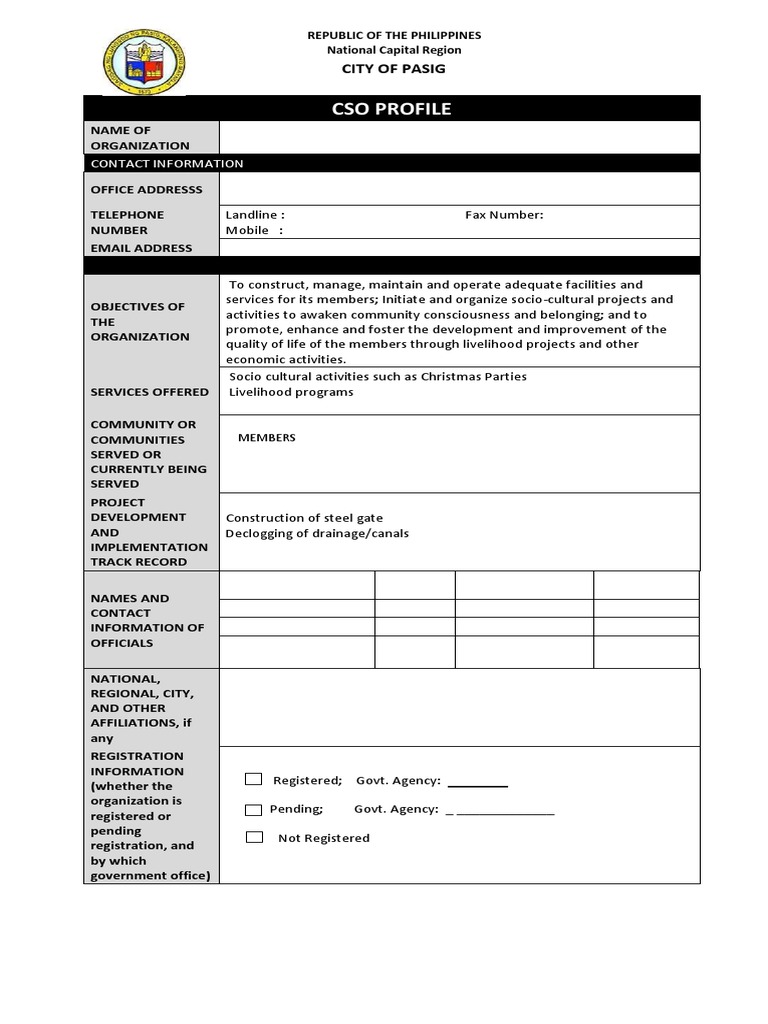 Pasig City CSO Profile and Services | PDF